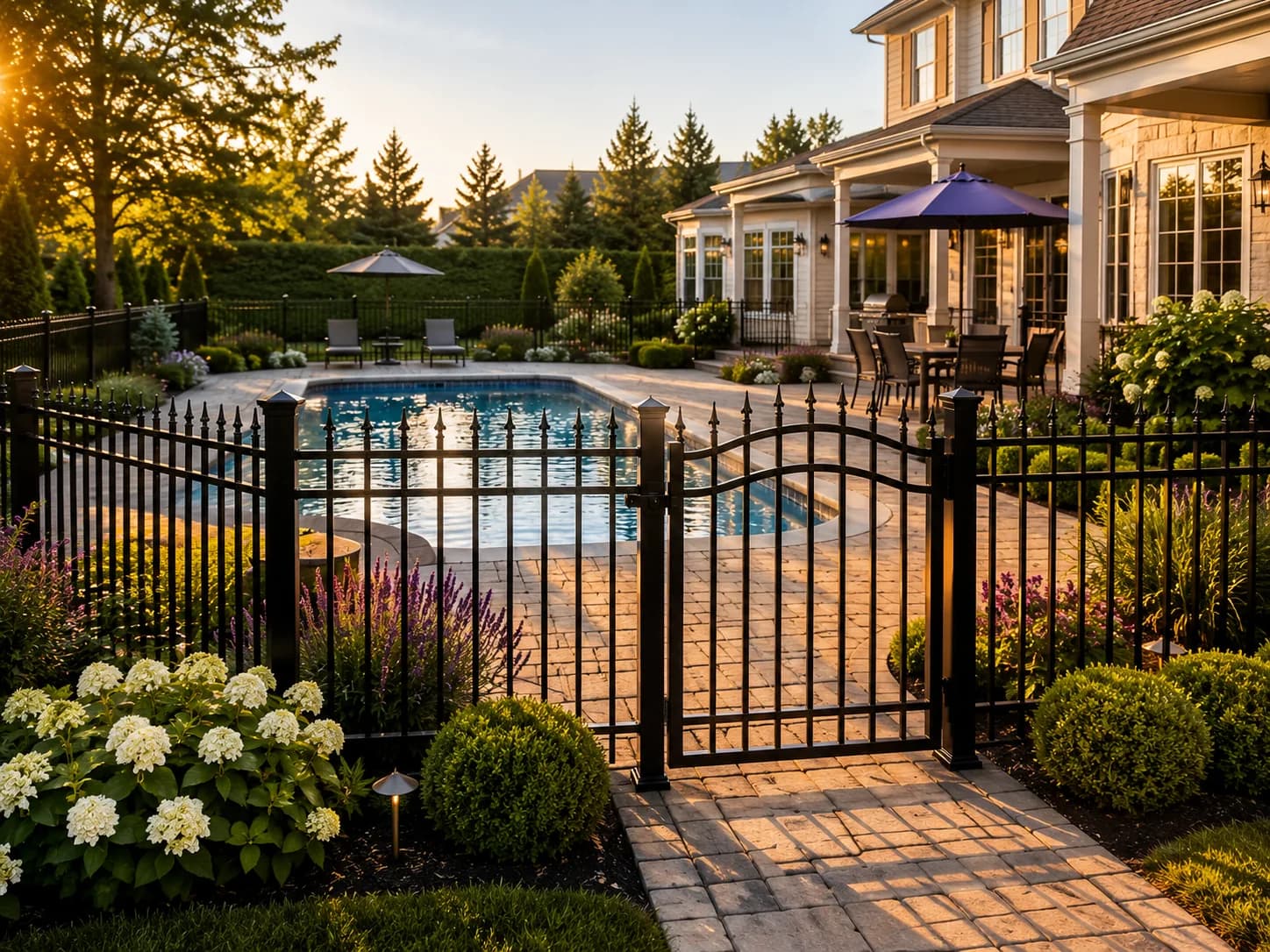 Black aluminum pool fence project in Hamburg NY