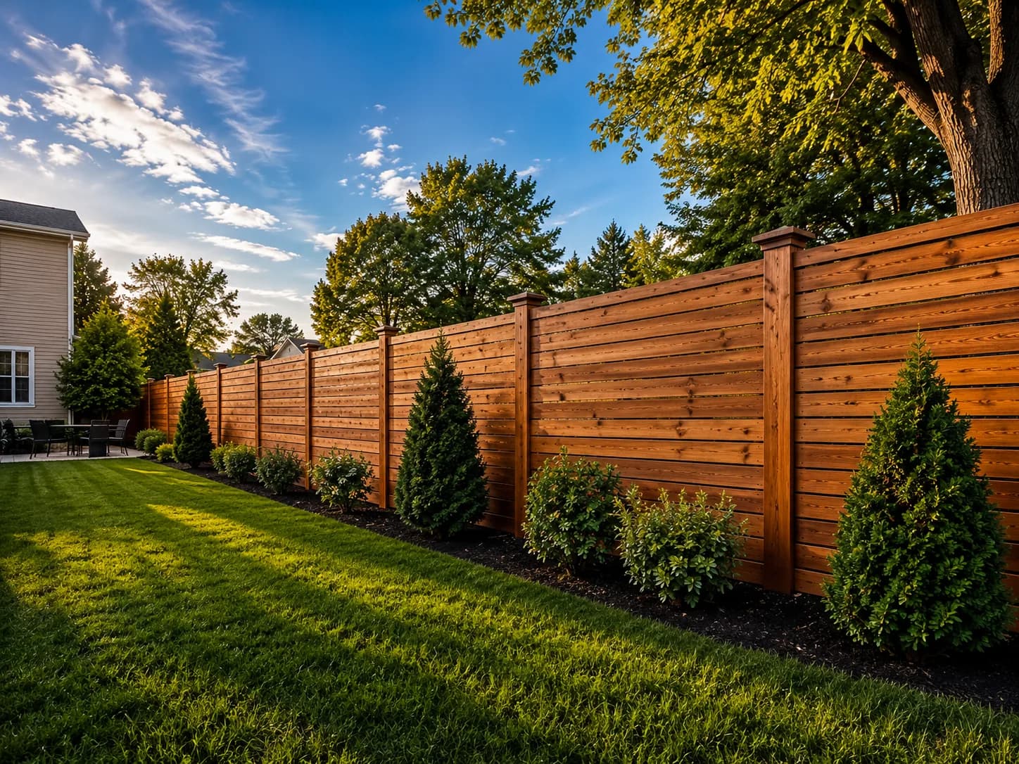 Completed cedar privacy fence project in Amherst NY