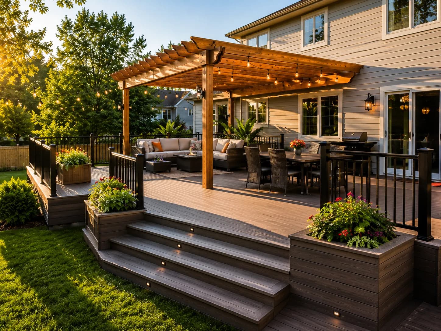 Composite deck with pergola in Williamsville NY