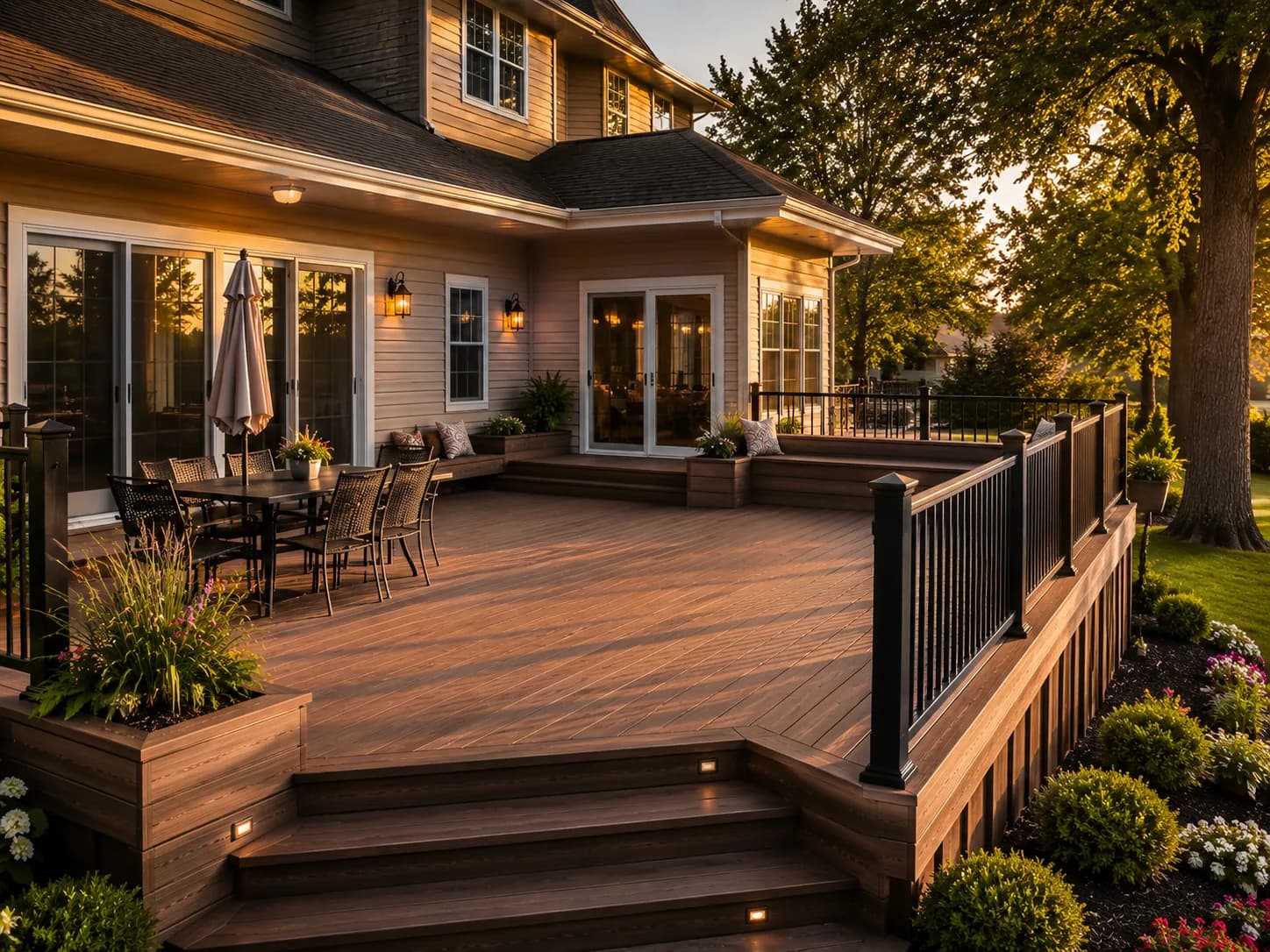 Wraparound deck with bench in East Aurora NY